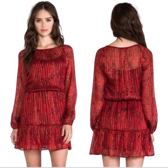 Ella Moss Dresses & Skirts - ELLA MOSS Silk Lynx Animal Print Dress Red Black Gold Cocktail Party Size M